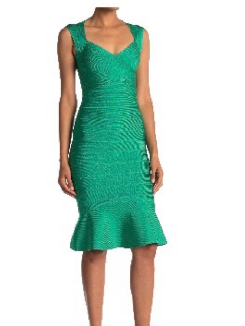 Herve Leger Sweetheart Flare
Hem Bandage Dress in Green Opal
